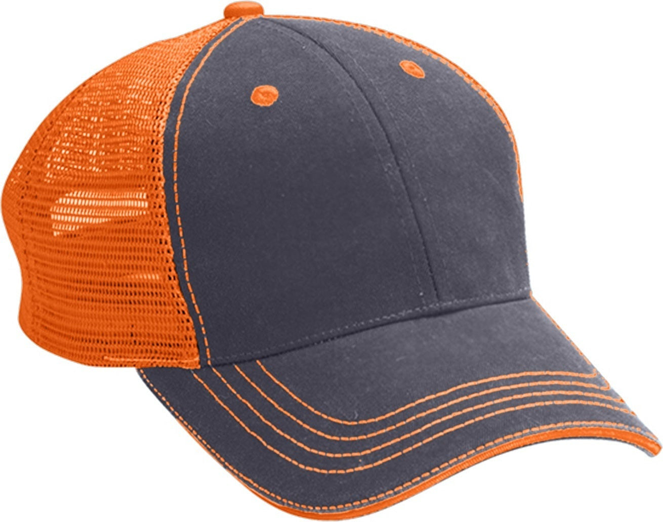 Cobra Cap Wm-6 6 Panel Washed Twill/soft Mesh - Charcoal Neon Orange