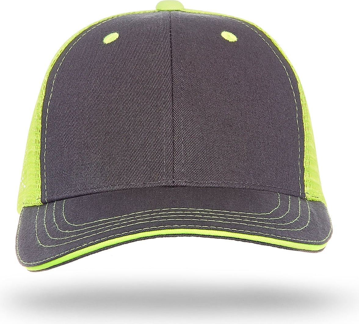 Cobra Cap Wm-6 6 Panel Washed Twill/soft Mesh - Charcoal Neon Yellow