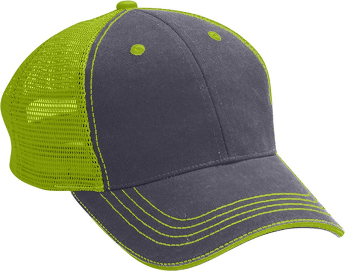 Cobra Cap Wm-6 6 Panel Washed Twill/soft Mesh - Charcoal Neon Yellow