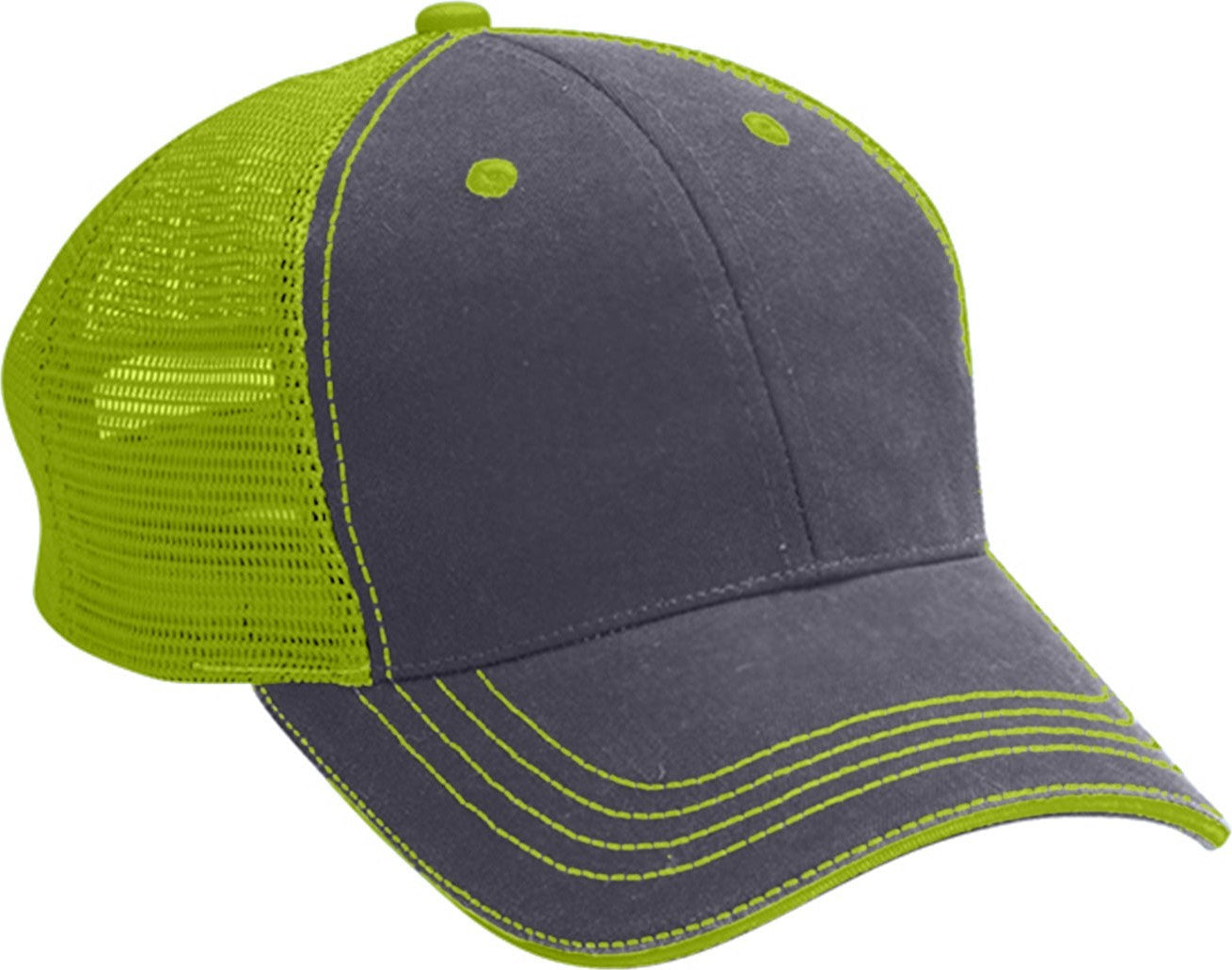 Cobra Cap Wm-6 6 Panel Washed Twill/soft Mesh - Charcoal Neon Yellow