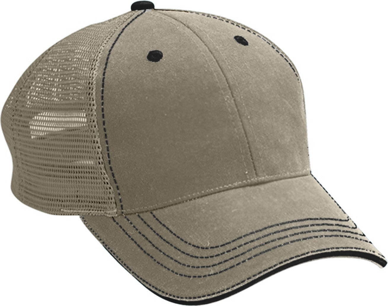 Cobra Cap Wm-6 6 Panel Washed Twill/soft Mesh - Khaki Black