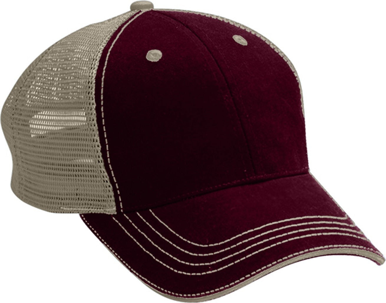 Cobra Cap Wm-6 6 Panel Washed Twill/soft Mesh - Maroon Khaki