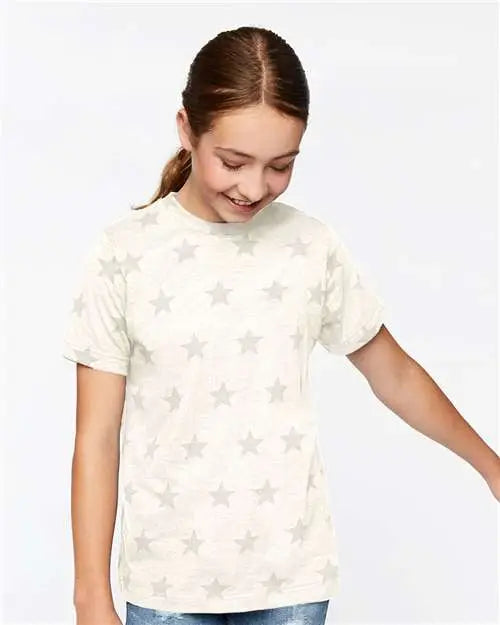 Code Five 2229 Youth Star Print Tee - Natural Heather