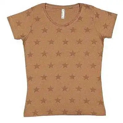 Code Five 3629 Women’s Star Print Scoop Neck Tee - Coyote Brown