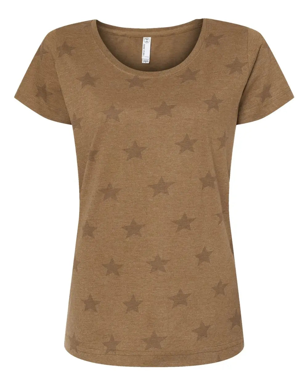 Code Five 3629 Women’s Star Print Scoop Neck Tee - Coyote Brown - s