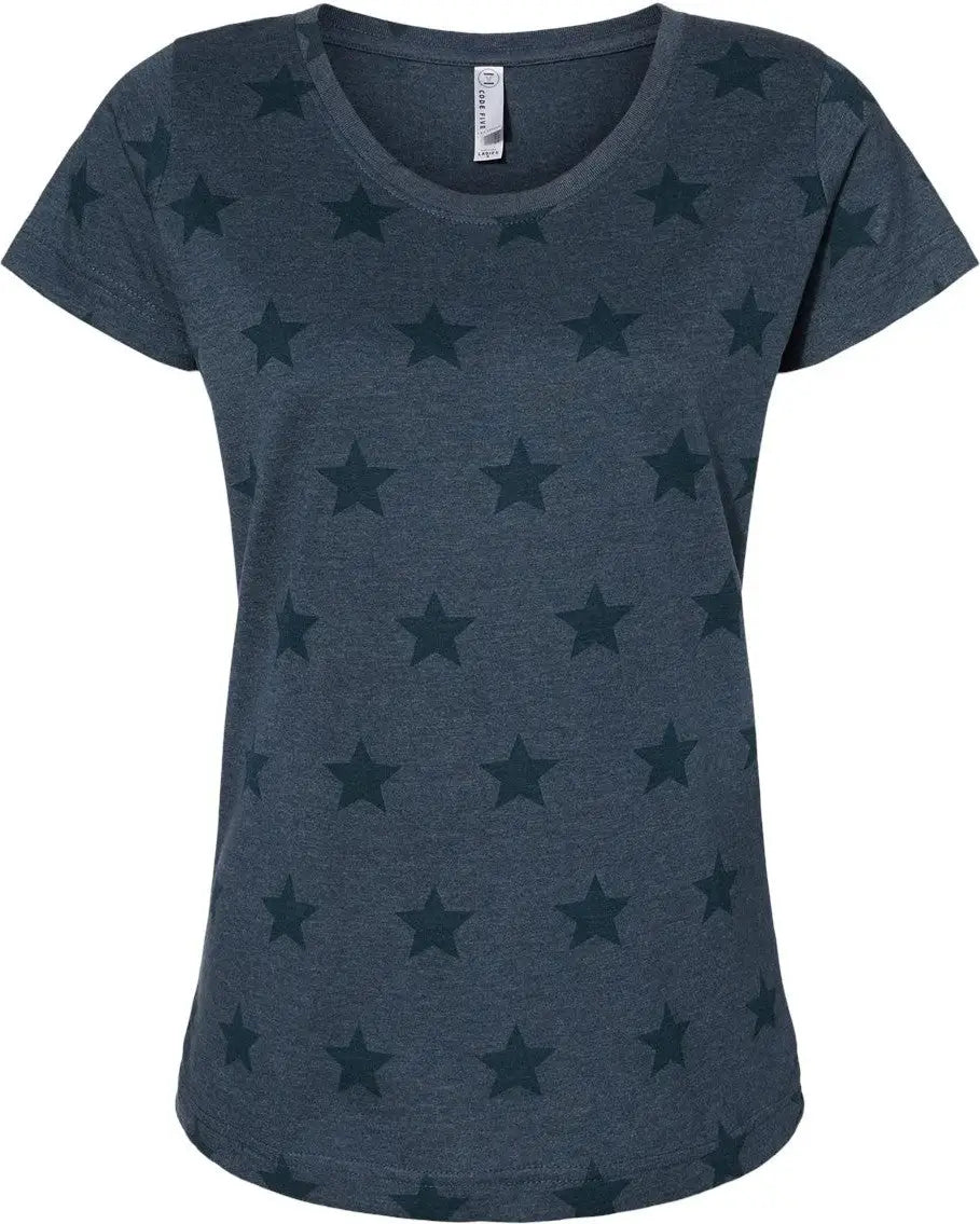 Code Five 3629 Women’s Star Print Scoop Neck Tee - Denim - Blue / s