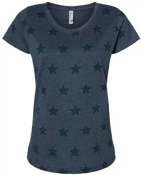 Code Five 3629 Women’s Star Print Scoop Neck Tee - Denim