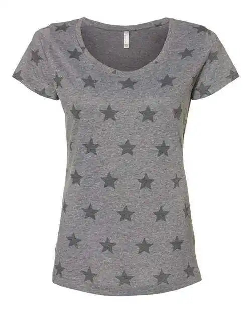 Code Five 3629 Women’s Star Print Scoop Neck Tee - Granite Heather