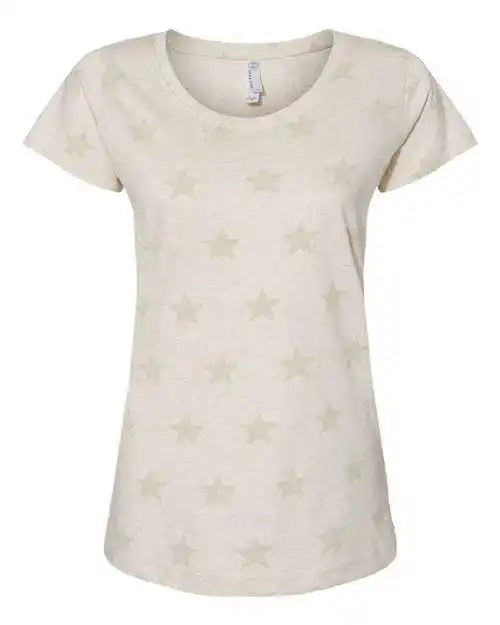 Code Five 3629 Women’s Star Print Scoop Neck Tee - Natural Heather