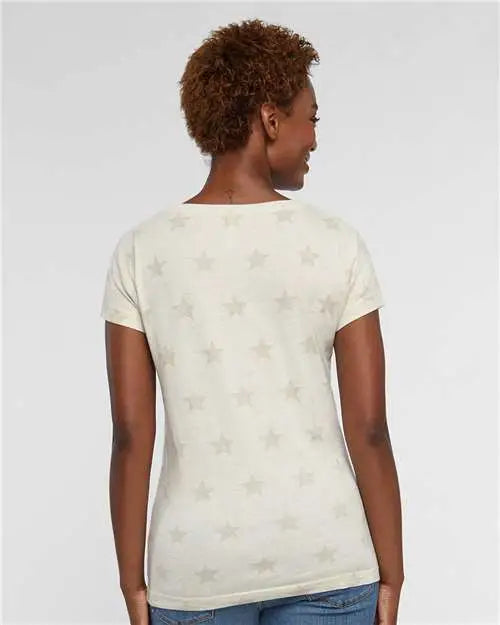 Code Five 3629 Women’s Star Print Scoop Neck Tee - Natural Heather