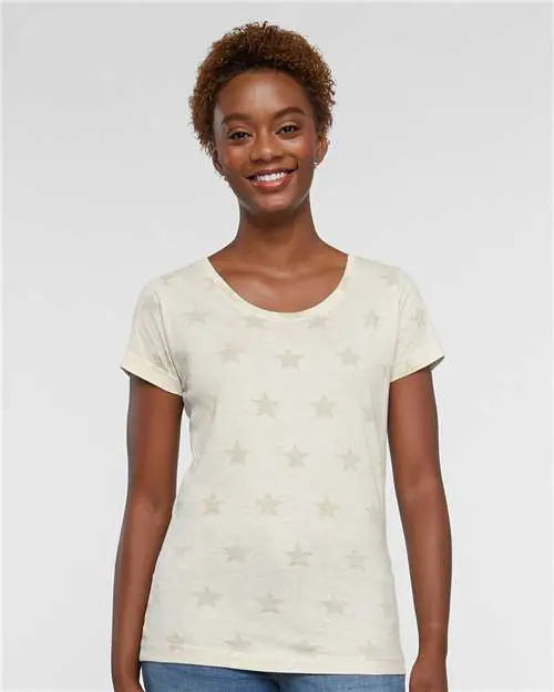 Code Five 3629 Women’s Star Print Scoop Neck Tee - Natural Heather