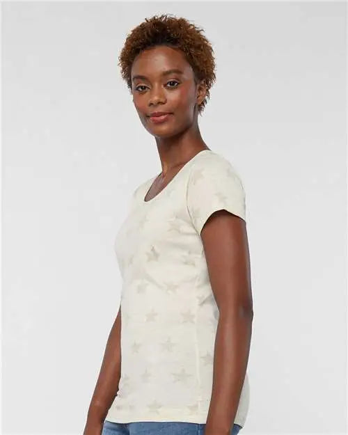 Code Five 3629 Women’s Star Print Scoop Neck Tee - Natural Heather
