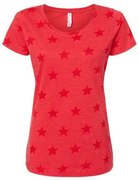 Code Five 3629 Women’s Star Print Scoop Neck Tee - Red