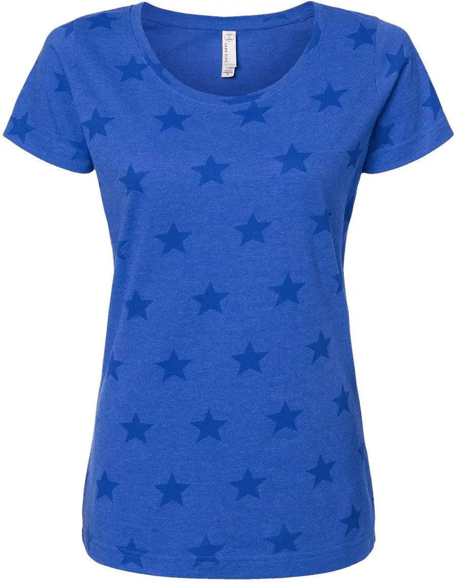 Code Five 3629 Women’s Star Print Scoop Neck Tee - Royal