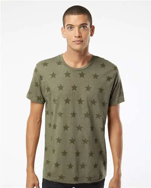Code Five 3929 Star Print Tee - Military Green