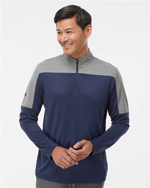 Collegiate Navy/ Grey Three Melange Lightweight Quarter-Zip Pullover - A552