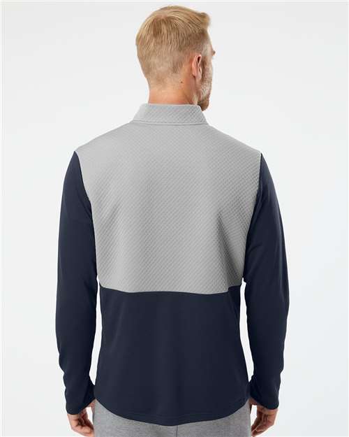 Collegiate Navy/ Grey Three Textured Mixed Media Quarter-Zip Pullover - A532