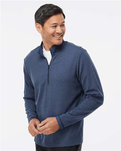 Collegiate Navy Melange 3-Stripes Quarter-Zip Sweater - A554