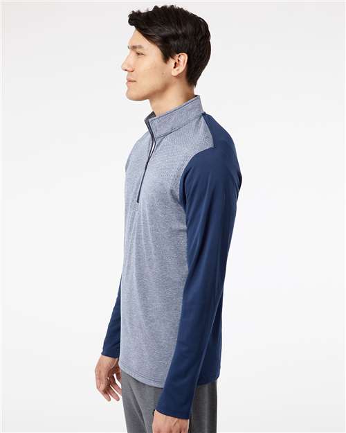 Collegiate Navy Melange/ Navy/ Grey Three Heather Block Print Quarter-Zip Pullover - A522