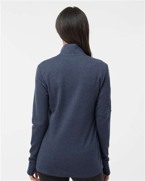 Collegiate Navy Melange Women&#39;s 3-Stripes Quarter-Zip Sweater - A555