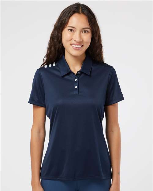 Collegiate Navy/ White Women&#39;s 3-Stripes Shoulder Polo - A325