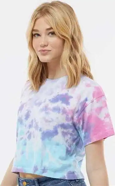 Colortone 1050 Women’s Tie Dyed Crop t Shirt Cotton Candy
