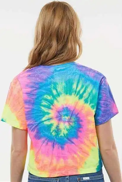 Colortone 1050 Women’s Tie Dyed Crop t Shirt Neon Rainbow