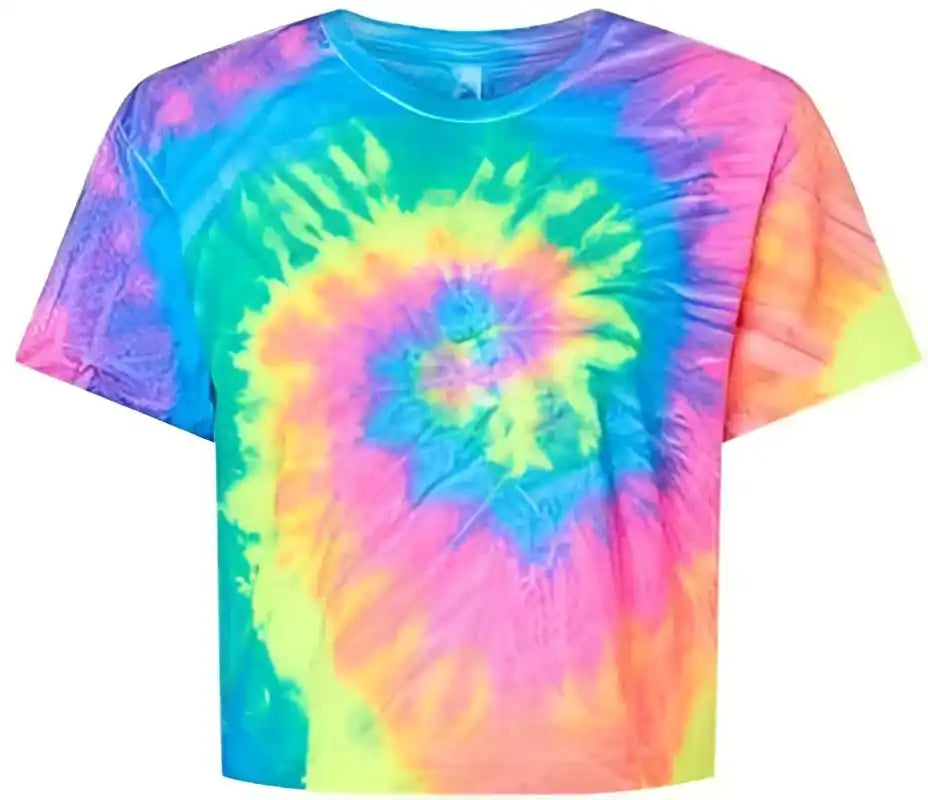 Colortone 1050 Women’s Tie Dyed Crop t Shirt Neon Rainbow
