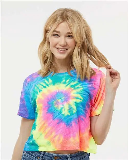Colortone 1050c Women’s Tie-dyed Crop T-shirt - 1050 - Neon Rainbow