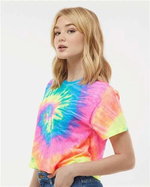 Colortone 1050c Women’s Tie-dyed Crop T-shirt - 1050 - Neon Rainbow