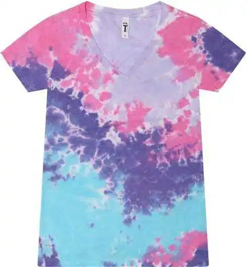 Colortone 1075 Women’s Tie-dyed V-neck T-shirt - Cotton Candy