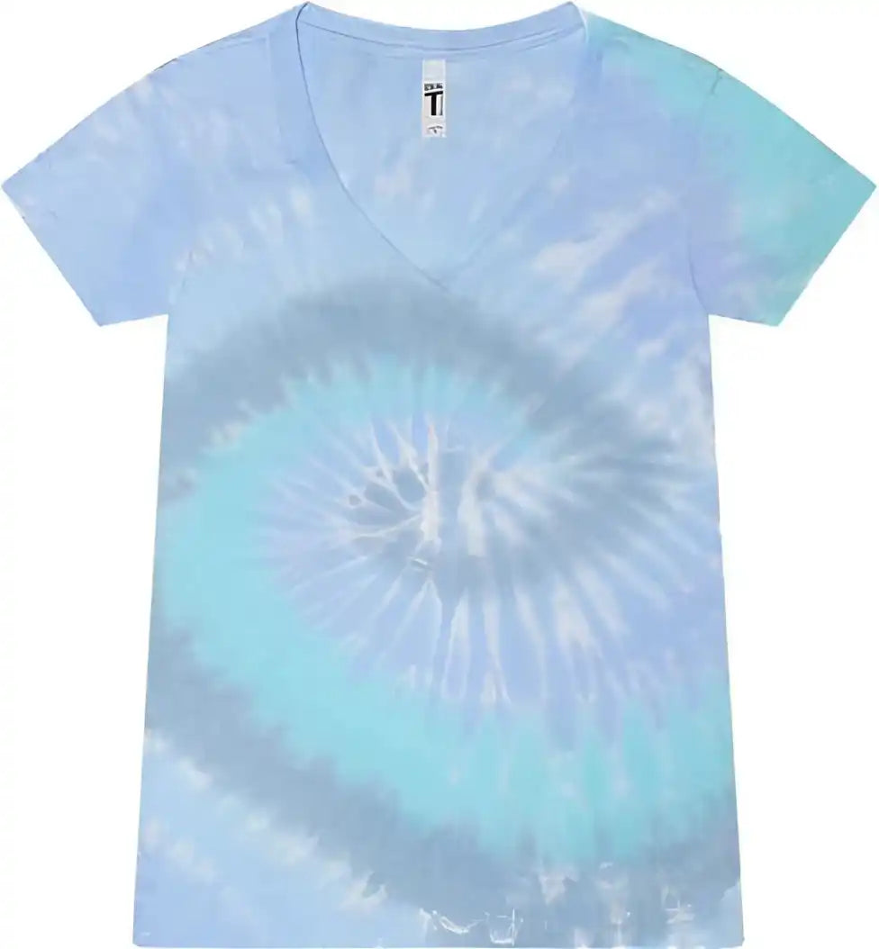 Colortone 1075 Women’s Tie Dyed v Neck t Shirt Lagoon