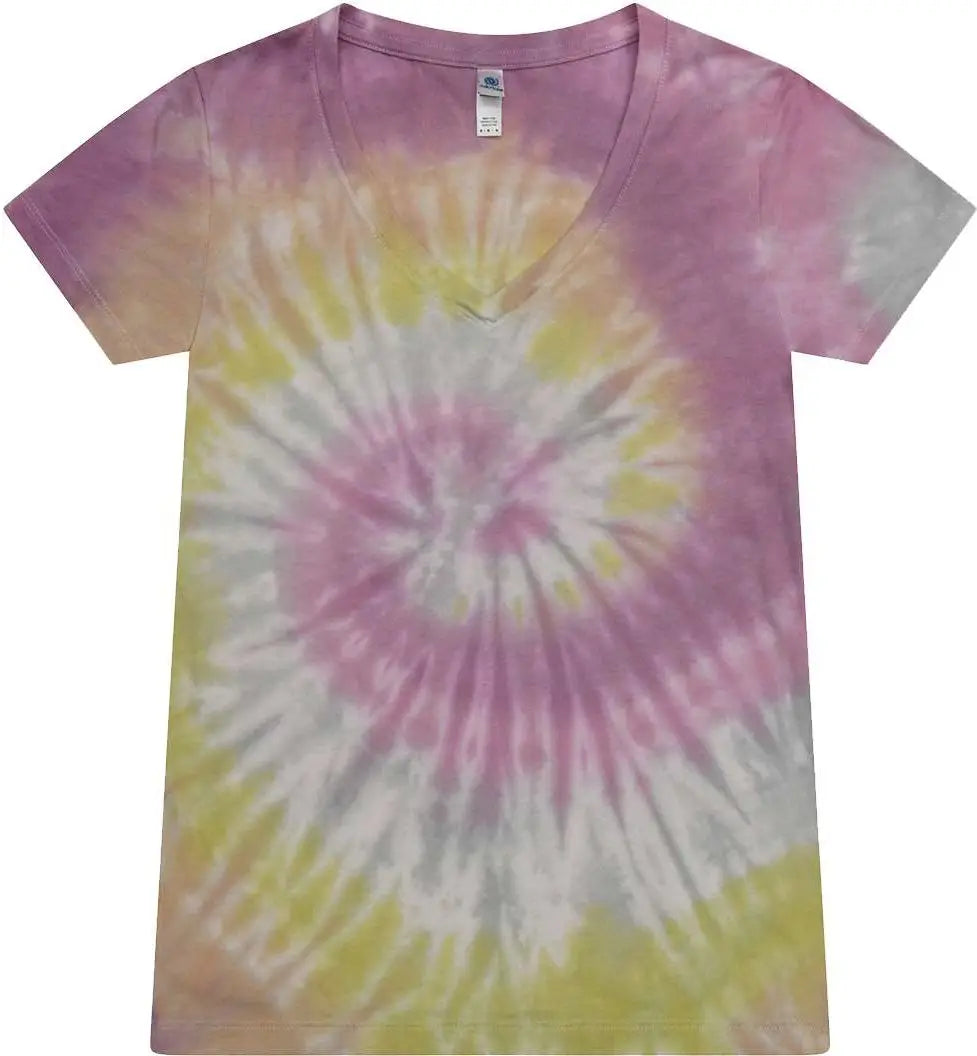 Colortone 1075c Women’s Tie-dyed V-neck T-shirt - 1075 - Desert Rose - Ladies Xs