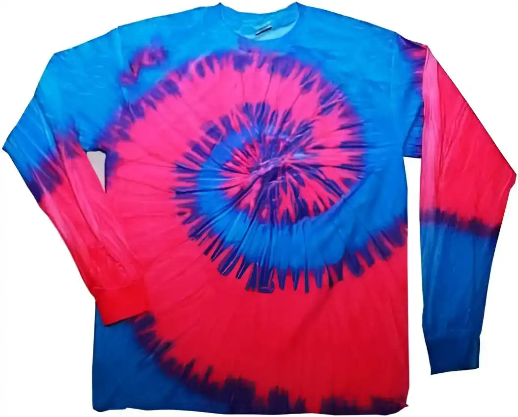 Colortone 2000 Tie Dyed Long Sleeve t Shirt Flo Blue/ Pink