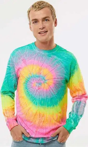 Colortone 2000 Tie Dyed Long Sleeve t Shirt Minty Rainbow