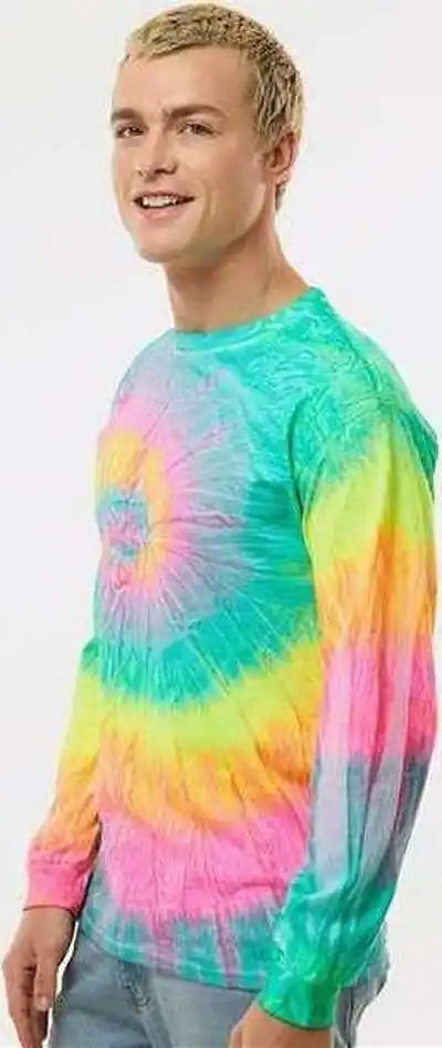 Colortone 2000 Tie Dyed Long Sleeve t Shirt Minty Rainbow