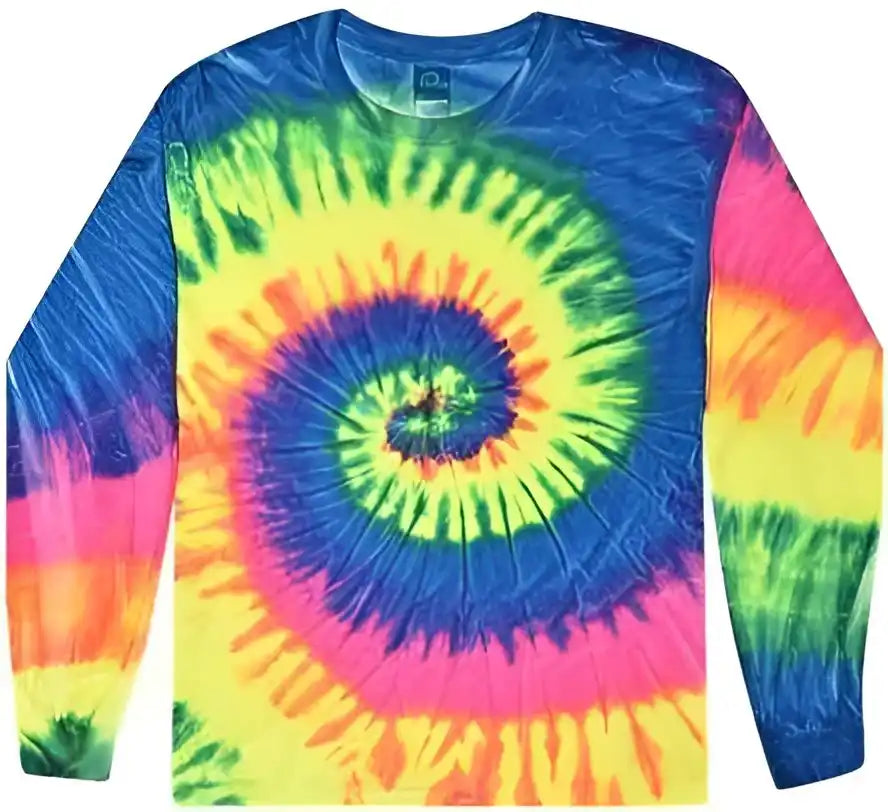 Colortone 2000 Tie Dyed Long Sleeve t Shirt Neon Rainbow