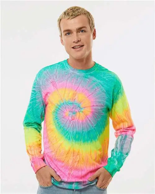 Colortone 2000c Tie-dyed Long Sleeve T-shirt - 2000 - Minty Rainbow