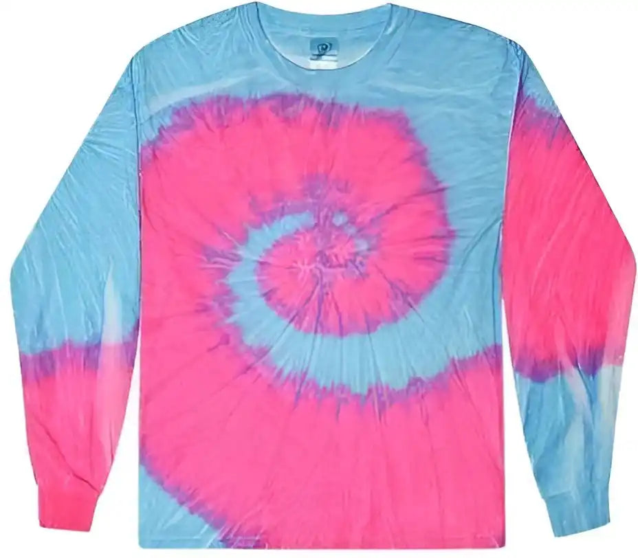 Colortone 2000y Youth Tie Dyed Long Sleeve t Shirt Flo Blue/ Pink