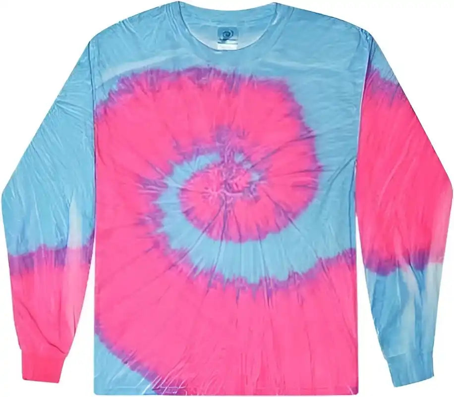 Colortone 2000y Youth Tie Dyed Long Sleeve t Shirt Flo Blue Pink