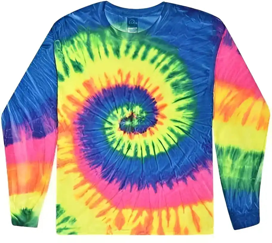Colortone 2000y Youth Tie Dyed Long Sleeve t Shirt Neon Rainbow