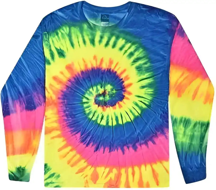 Colortone 2000y Youth Tie Dyed Long Sleeve t Shirt Neon Rainbow