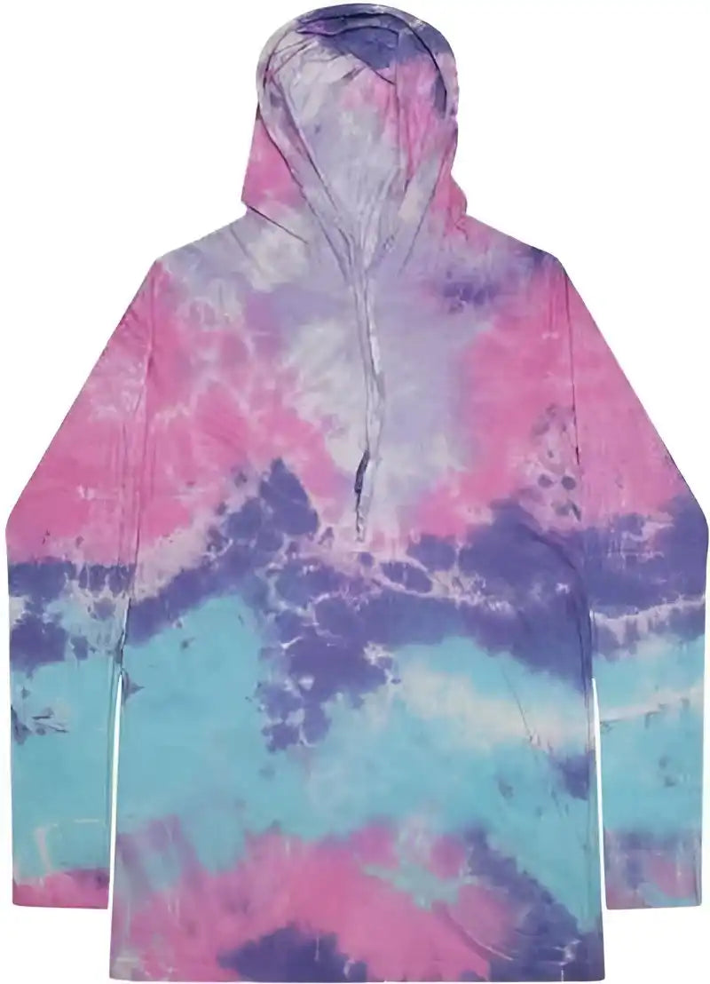 Colortone 2777 Tie Dyed Hooded Long Sleeve t Shirt Cotton Candy