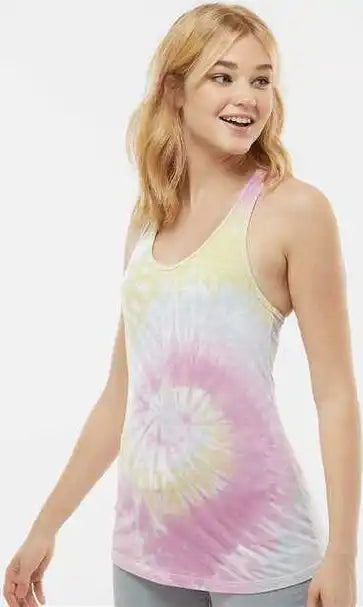 Colortone 3400 Tie Dyed Racerback Tank Top Desert Rose