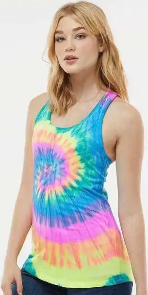 Colortone 3400 Tie-dyed Racerback Tank Top - Neon Rainbow
