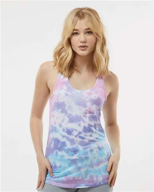 Colortone 3400co Women’s Tie-dyed Racerback Tank Top - 3400 - Cotton Candy
