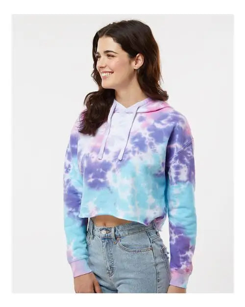 Colortone 8333 Women’s Tie-dyed Crop Hooded Sweatshirt - Cotton Candy