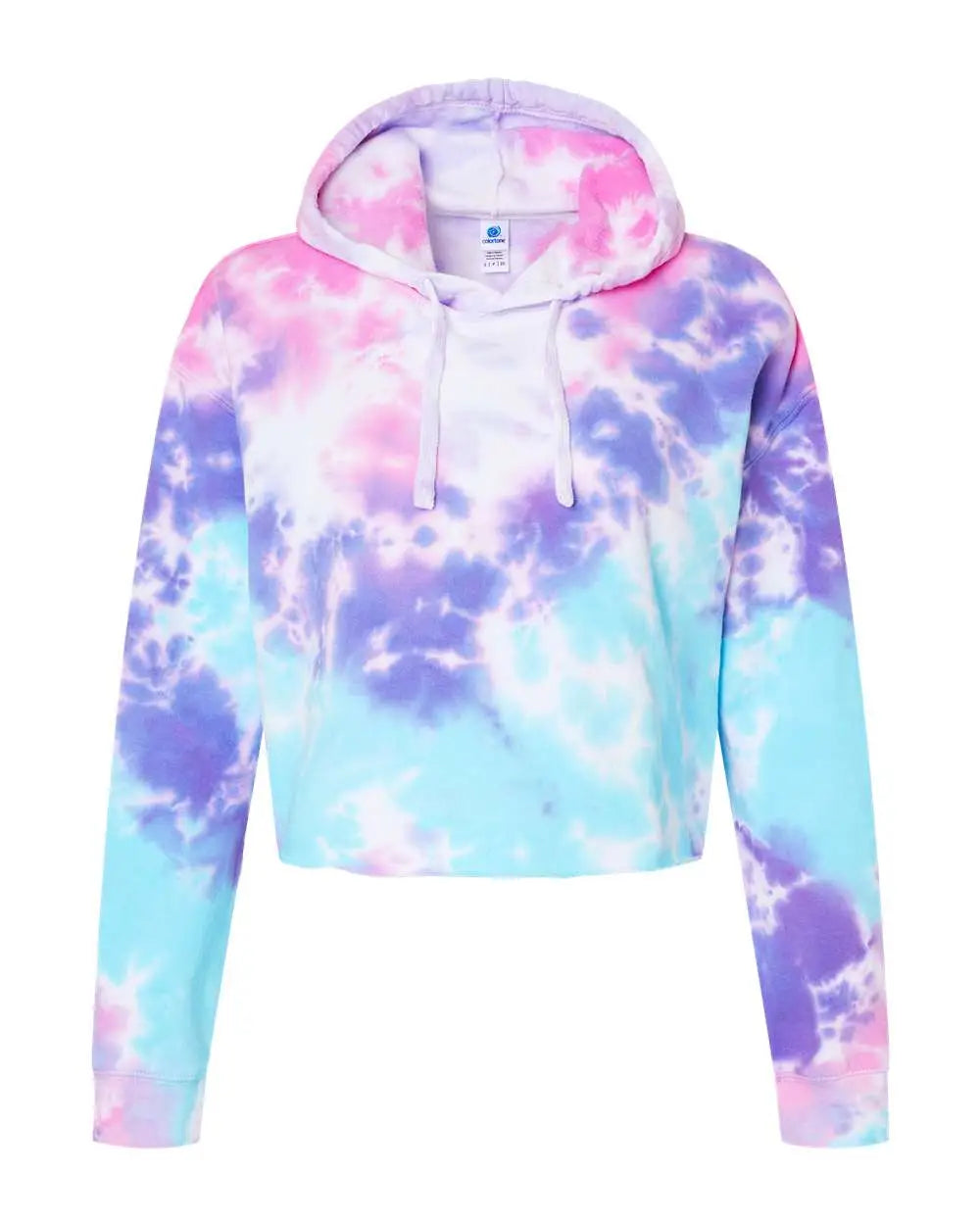 Colortone 8333 Women’s Tie-dyed Crop Hooded Sweatshirt - Cotton Candy - Ladies Xs