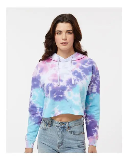 Colortone 8333 Women’s Tie-dyed Crop Hooded Sweatshirt - Cotton Candy