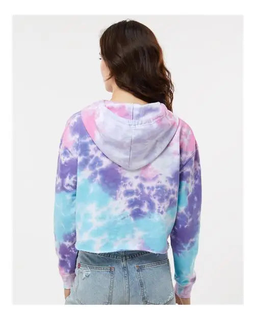 Colortone 8333 Women’s Tie-dyed Crop Hooded Sweatshirt - Cotton Candy